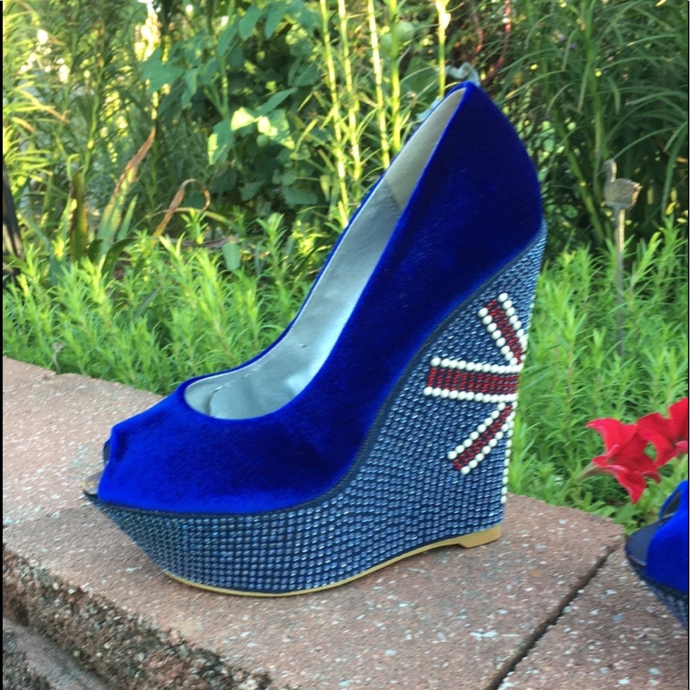COPY - SunTour Euro 40 🇬🇧 VINTAGE Platform Peep-toe Wedge Leather & Rhinestone - Picture 15 of 17